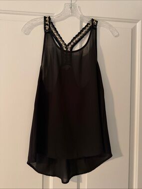 mine Black Sheer Beaded Racerback Tank